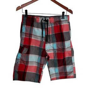 Kanu Plaid Swim Shorts - Red and Blue